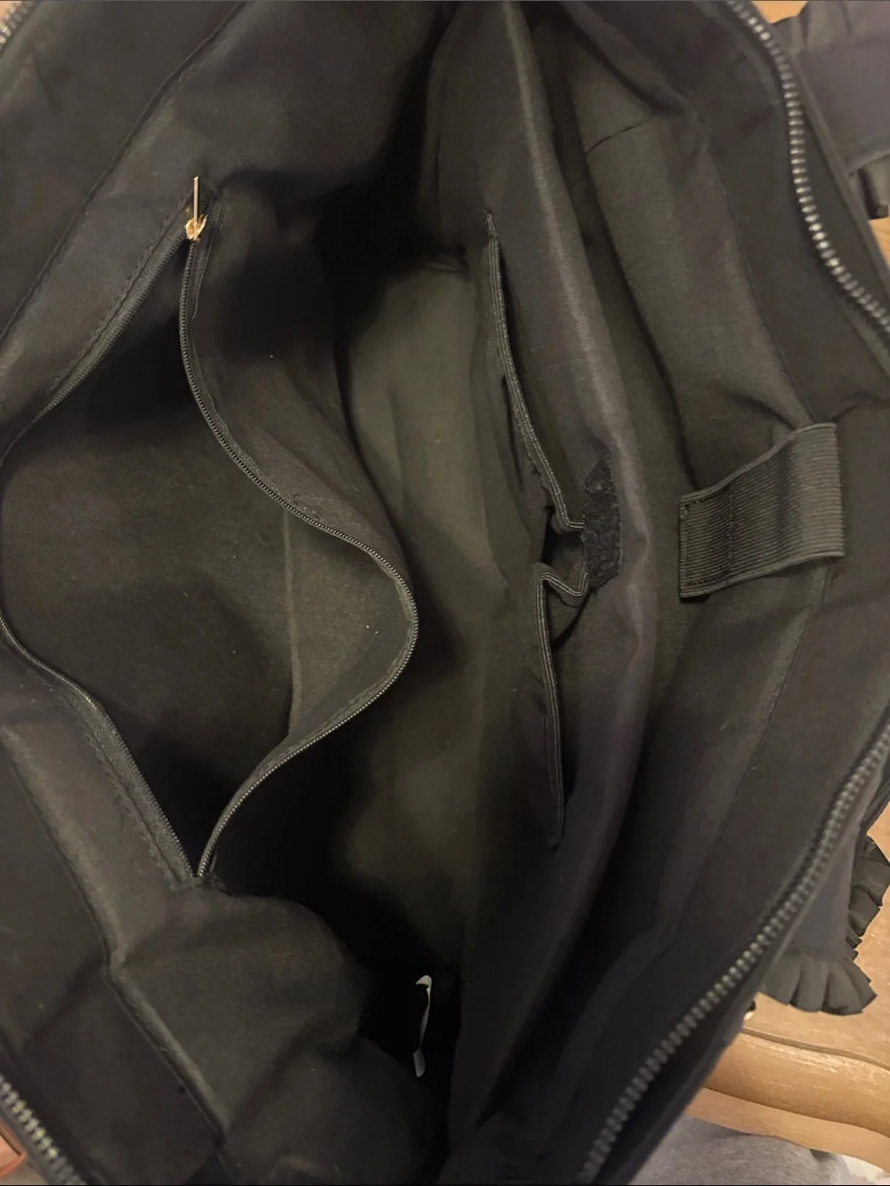 Black Ruffled Handle Tote Bag - Women's Everyday Shoulder Bag